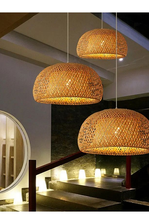 RİO BAMBU TEKLİ SARKIT AVİZE RUSTİK, BOHEM TARZ AVİZE 45CM ÇAP BAMBOO - 5