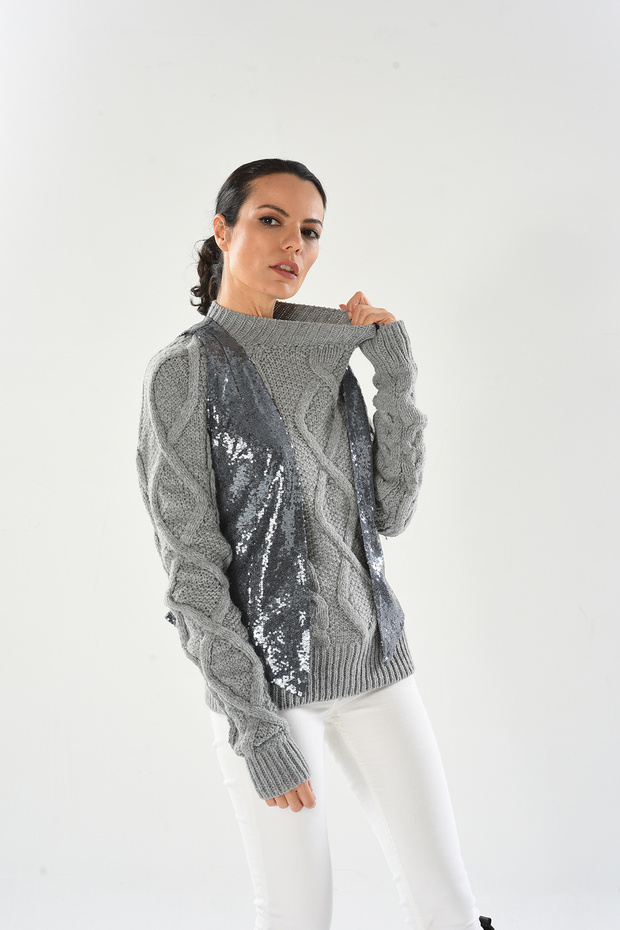 سترة لامعة ترتر رمادي - 4