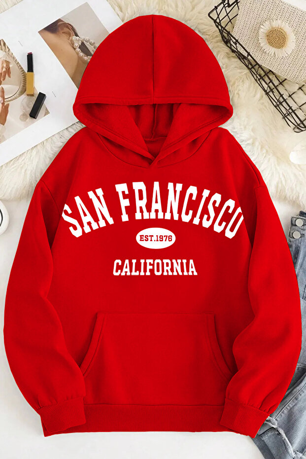 Unisex 2ip Raised San Francisco Red Oversize Sweatshirt