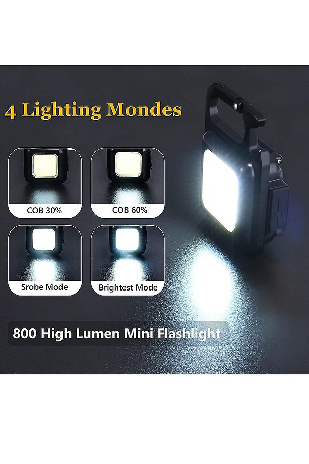 800 Lümen 3 Modlu Mıknatıslı Askı Aparatlı Şarjlı El Feneri Işığı Mini Boy Flashlight Anahtarlık - 2