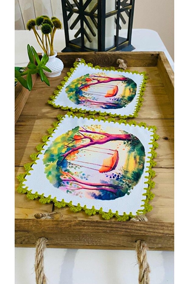 2 pcs decorative peanut green swing patterned cocktail presentation napkins