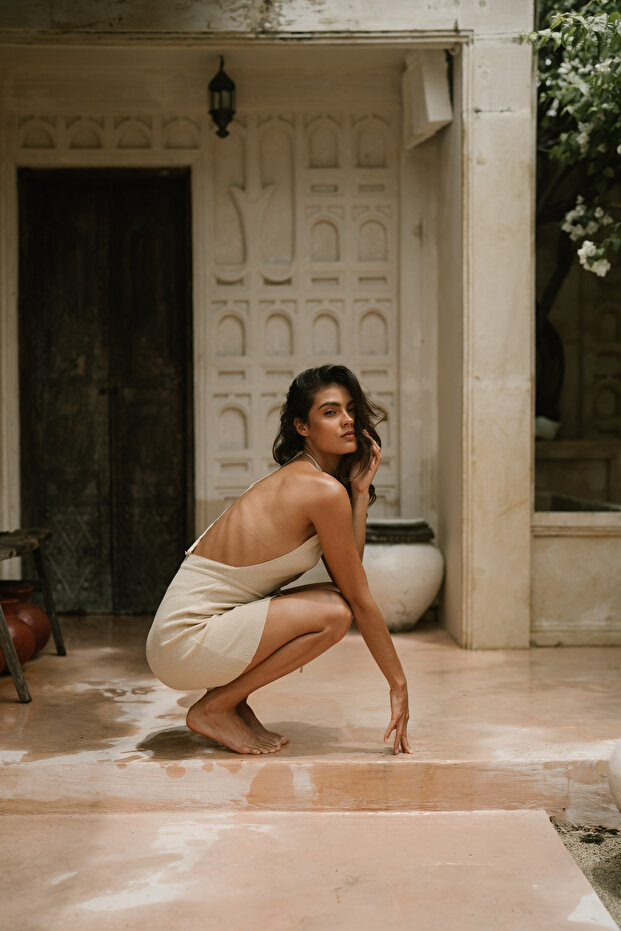 Calvi Bej Mini Elbise - 1