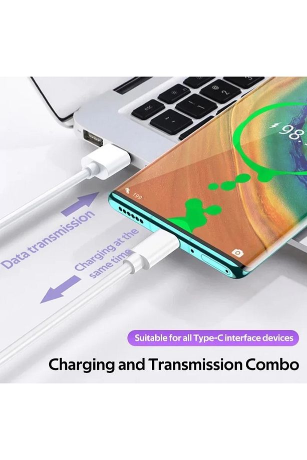 USB den Type-C Sarj ve Dta Kablosu Xiaomi Oppo Reeder Uyumlu Tüm Modeller Beyaz 1 Mt. - 2