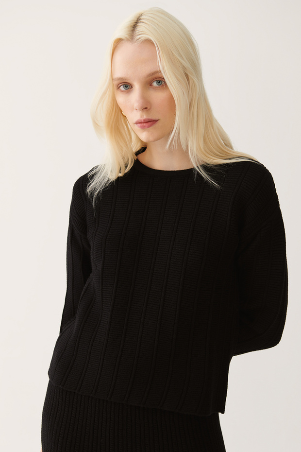 Schwarze Damen-Strickbluse von Lien - 3