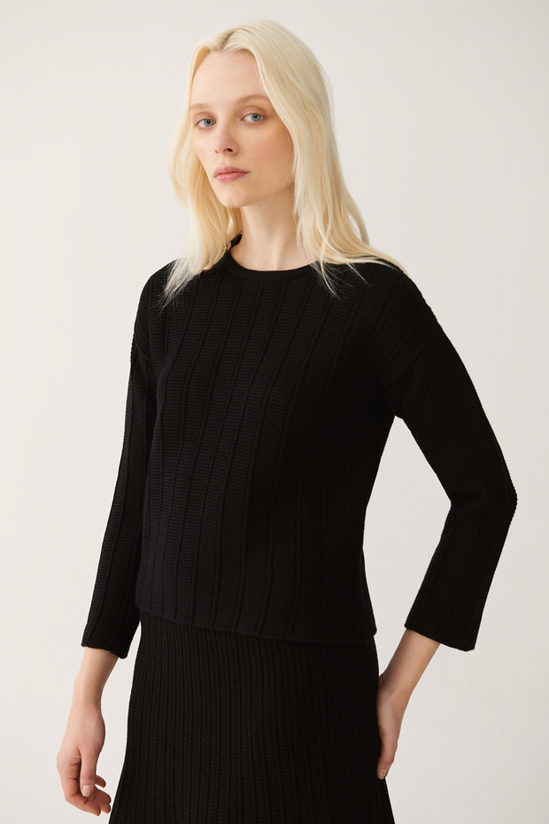 Schwarze Damen-Strickbluse von Lien - 2