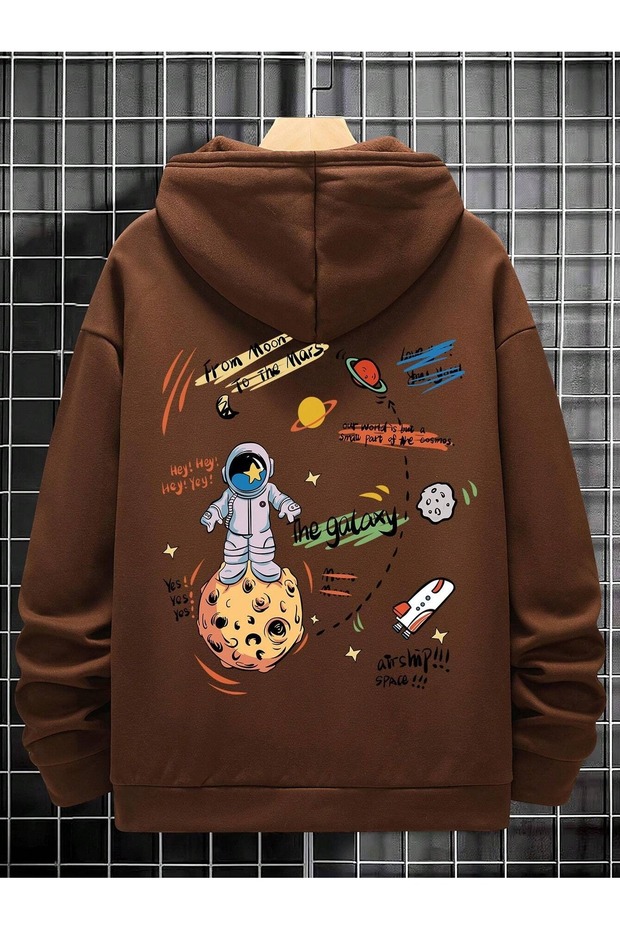 Unisex Brown Space Printed Hooded Hoodie Sweatshirt