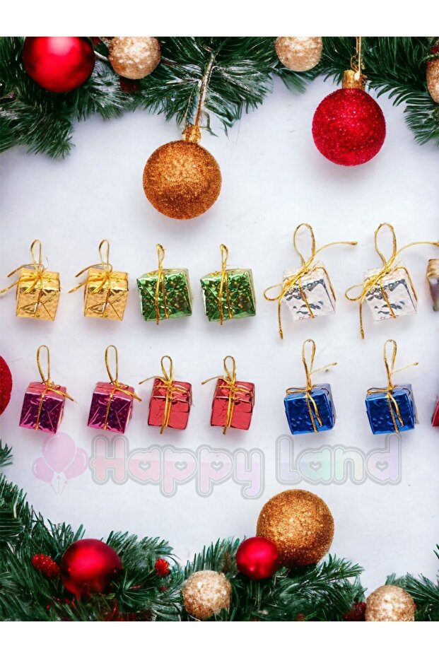 Happyland Yılbaşı Ağacı Süsü 12'li Hediye Paketi Çam Ağacı Süsü Noel Ağacı Süsü