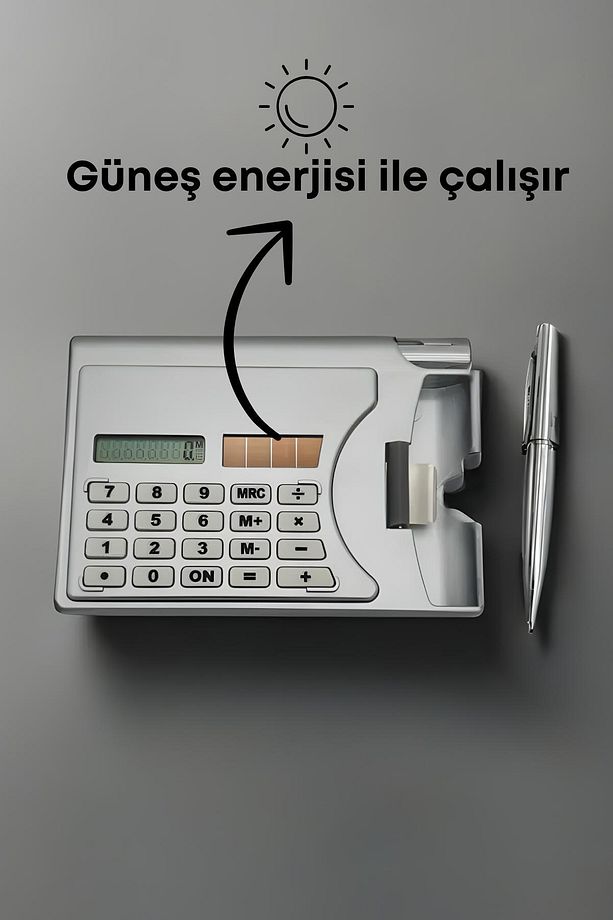 3ü 1 Arada Taşınabilir Hesap Makinesi Güneş Enerjili Kartvizitlik Tükenmez Kalem Cep Tipi Calculator - 3