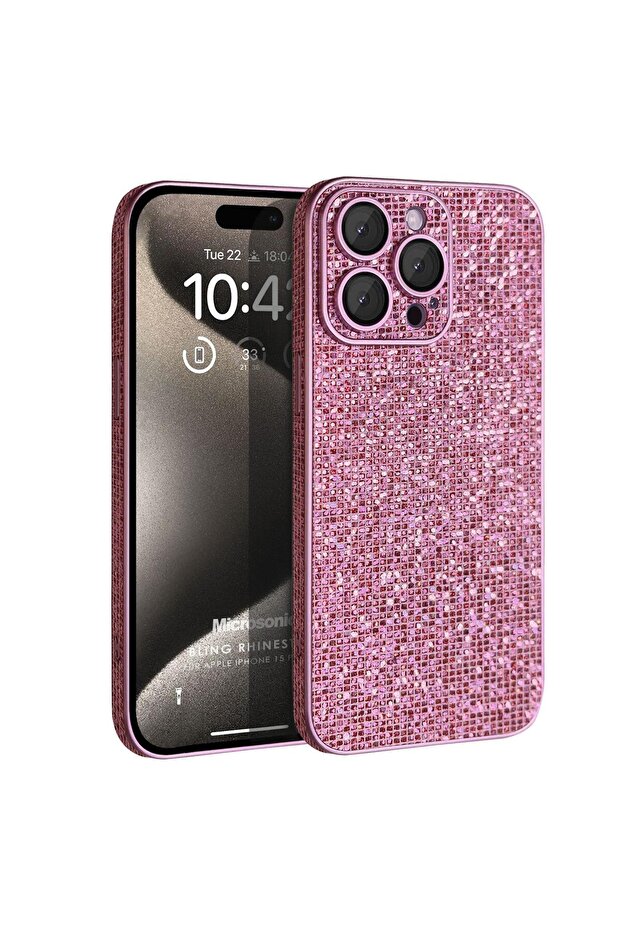 Apple iPhone 15 Pro Max Kılıf Bling Rhinestones Pembe - 1