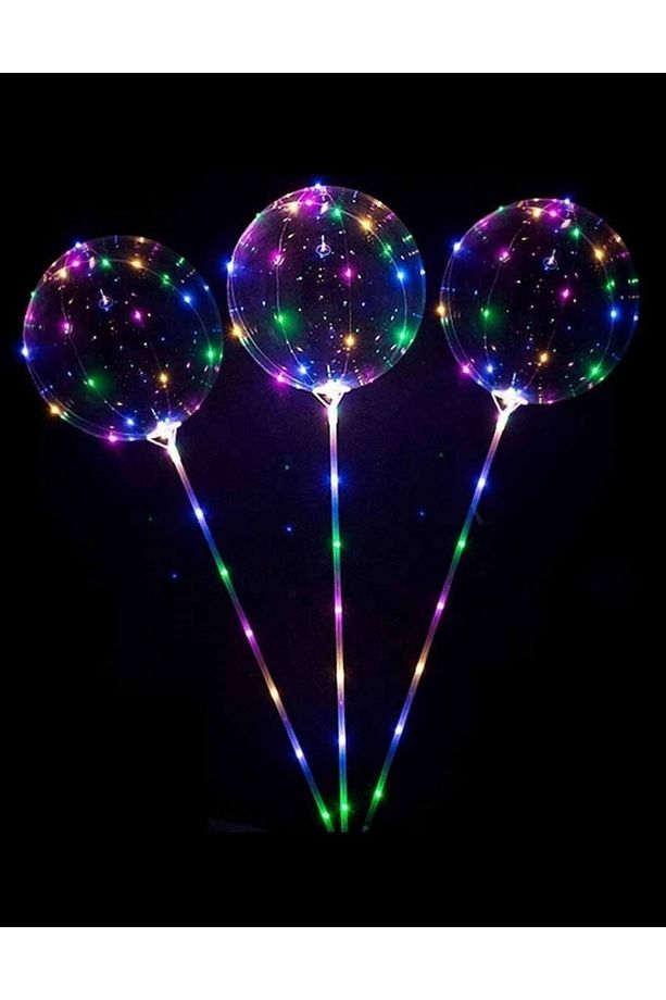 3 Mt Led Işıklı - 3 Pilli - 3 Fonksiyonlu - Balon Çubuklu - 45 Cm Işıklı Şeffaf Balon Seti - 1 Adet - 8