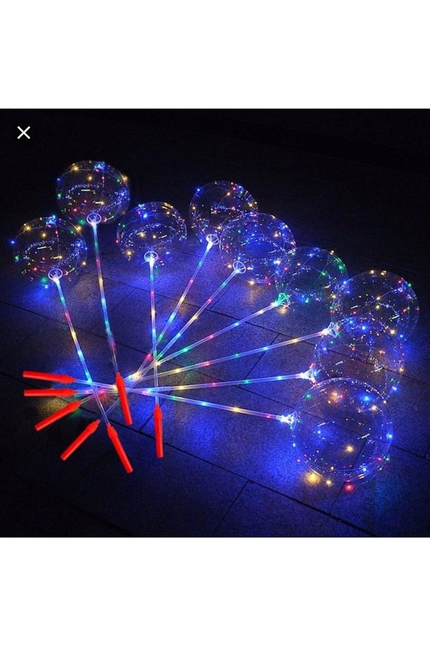 3 Mt Led Işıklı - 3 Pilli - 3 Fonksiyonlu - Balon Çubuklu - 45 Cm Işıklı Şeffaf Balon Seti - 1 Adet - 6
