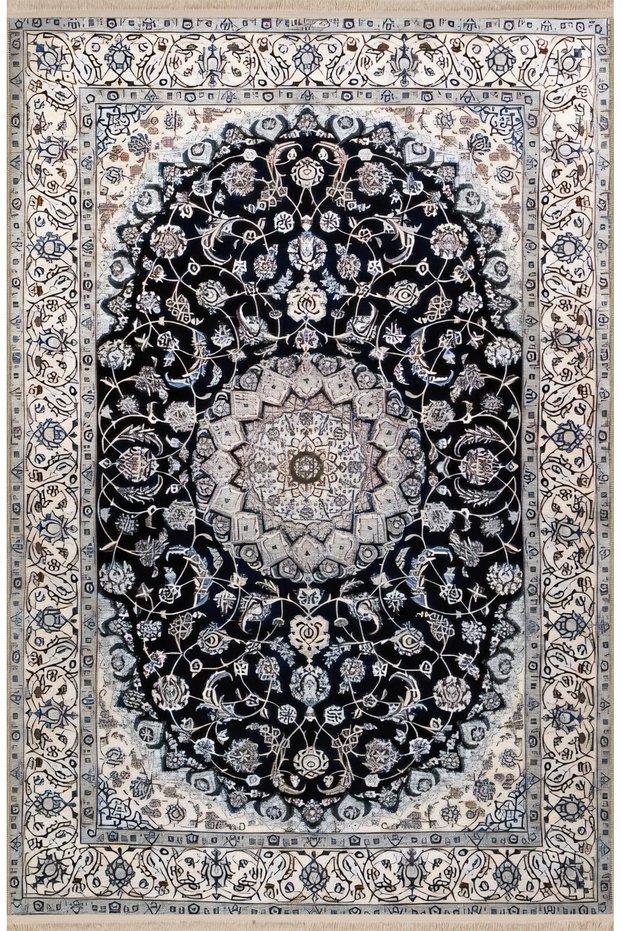 Light Tone Beige Blue Themed Traditional Motif Ethnic Patterned Creative Vintage Decorative Rug 2395