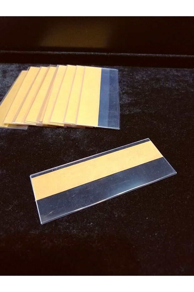 10 adet PVC Etiketlik Yapışkanlı 10x4 cm, Raf Fiyat Etiket Cebi, Yapışkanlı Şeffaf Ürün Etiketliği - 8