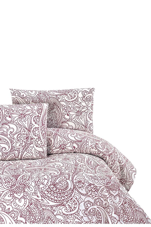 Cotton Collection Ranforce Double Duvet Cover+Pillow Cover Claret Red