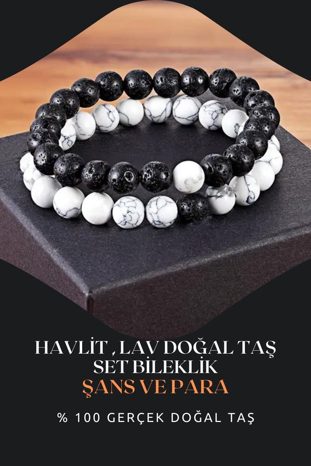 Howlite, Lava Natural Stone Bracelet Set 8 Mm (Wealth, Abundance and Luck) Aa Quality