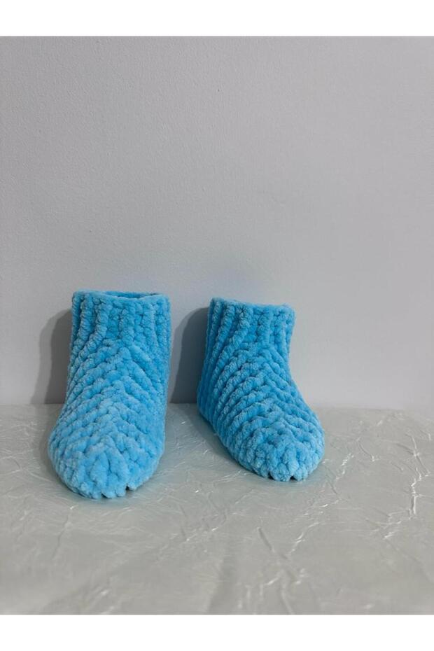 Ev Botu Panduf Kadife Ip Açık Mavi El Örgüsü - 4