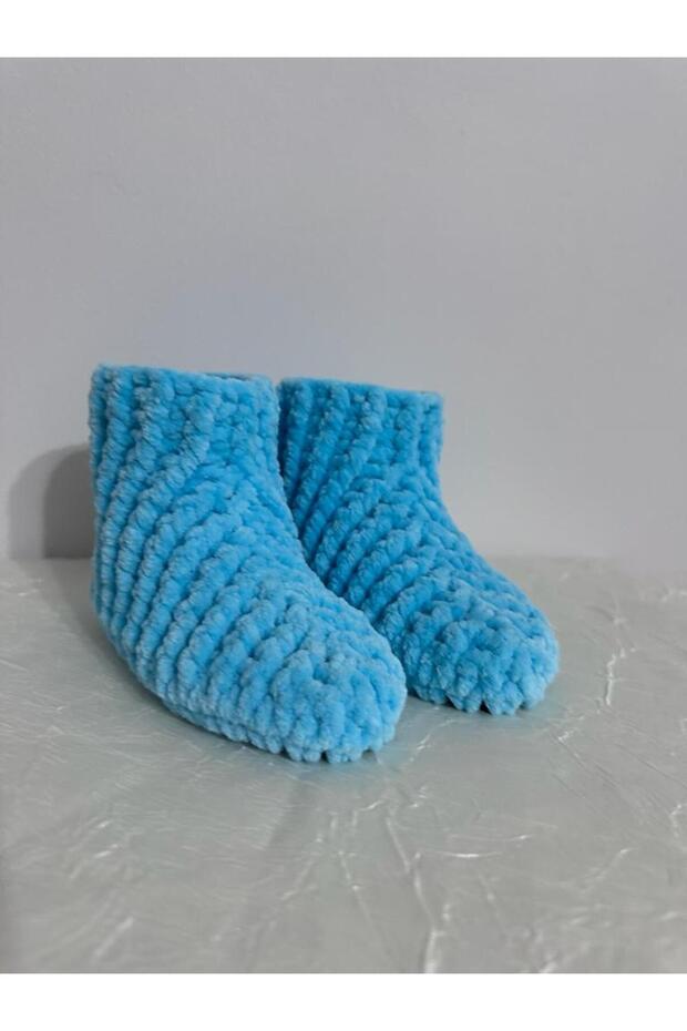 Ev Botu Panduf Kadife Ip Açık Mavi El Örgüsü - 1