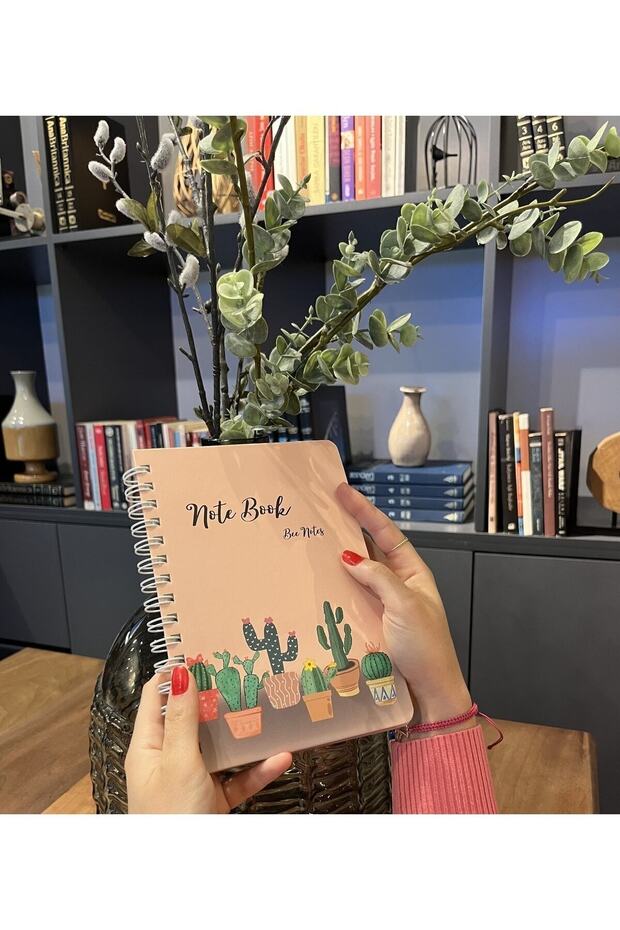 Cactus Patterned Hard Cover Spiral Dotted Notebook / School Notebook / Notepad - 5
