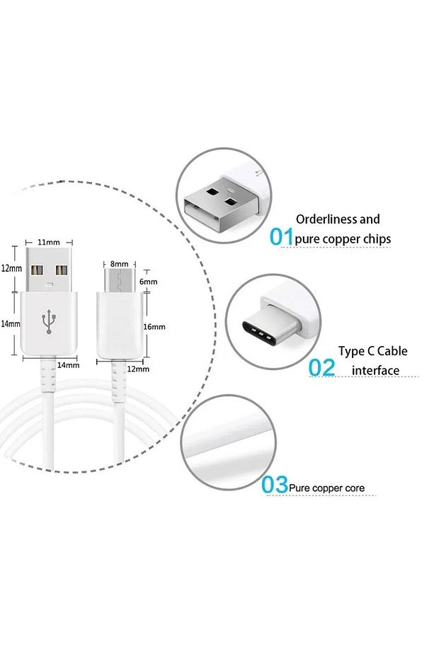 USB den Type-C Sarj ve Dta Kablosu Xiaomi Oppo Reeder Uyumlu Tüm Modeller Beyaz 1 Mt. - 7