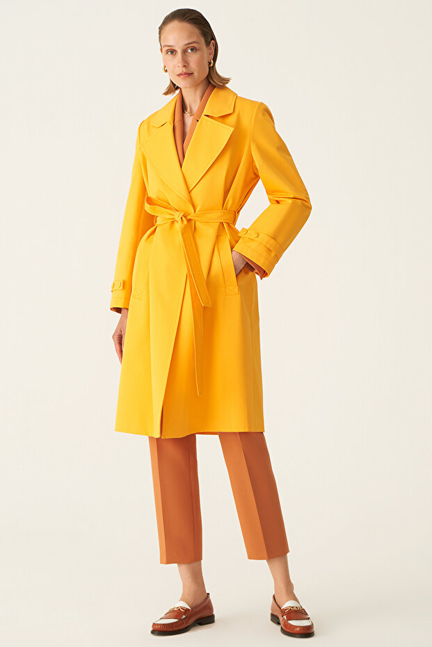 Anderson Regular Fit Men's Collar Below Knee Tangerine Color Women's Trench Coat