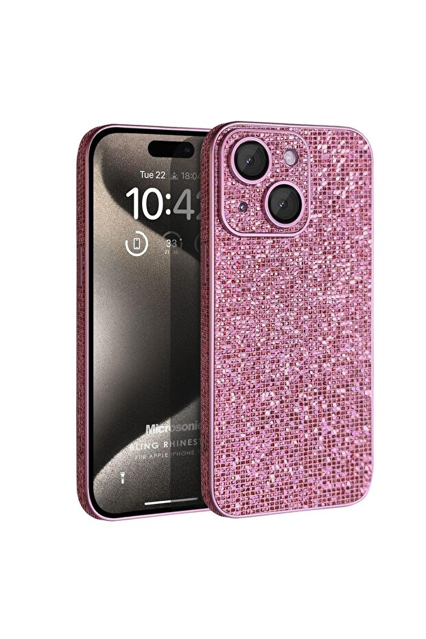 Apple iPhone 15 Plus Kılıf Bling Rhinestones Pembe - 1