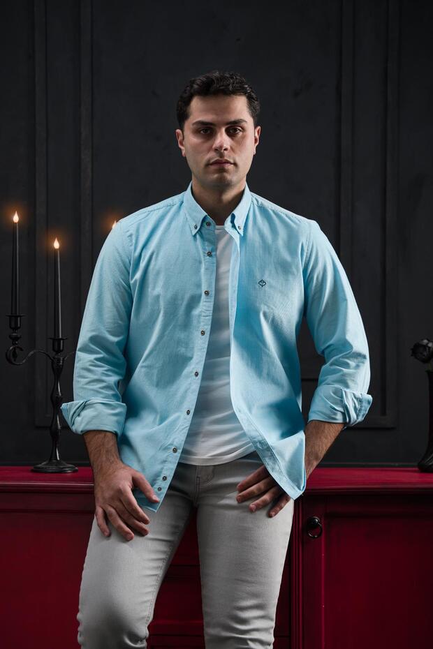 Regular Fit Slim Corduroy Collar Buttoned Cotton Men's Velvet Shirt