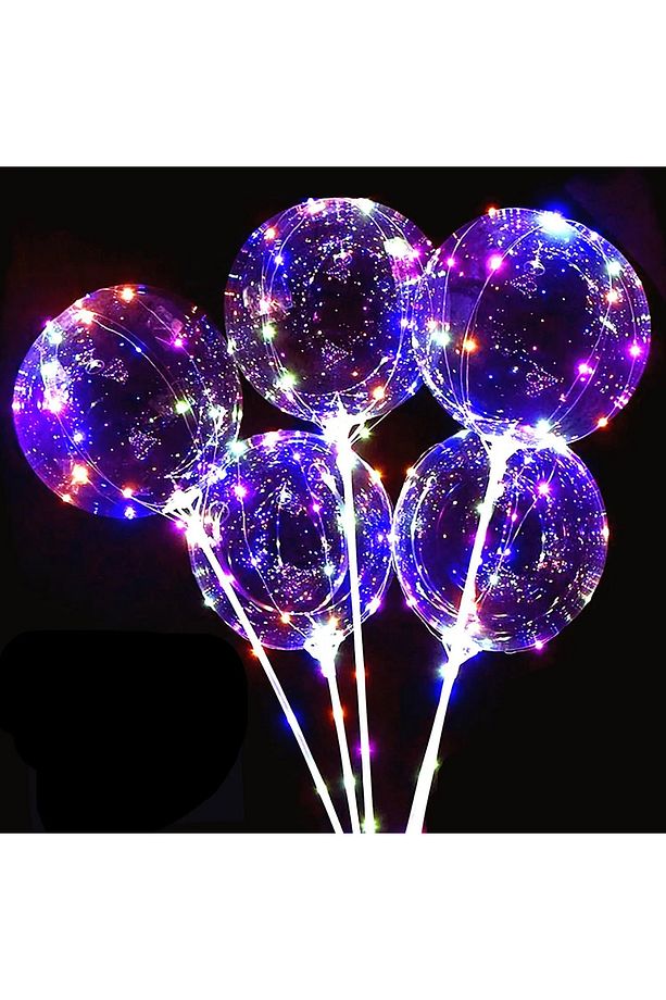 3 Mt Led Işıklı - 3 Pilli - 3 Fonksiyonlu - Balon Çubuklu - 45 Cm Işıklı Şeffaf Balon Seti - 1 Adet - 4
