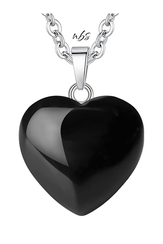 Black Agate Heart Natural Stone Necklace AA Quality