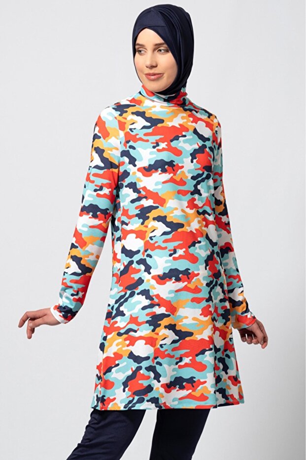 Patterned Full Covered Hijab Swimsuit 1849DSN