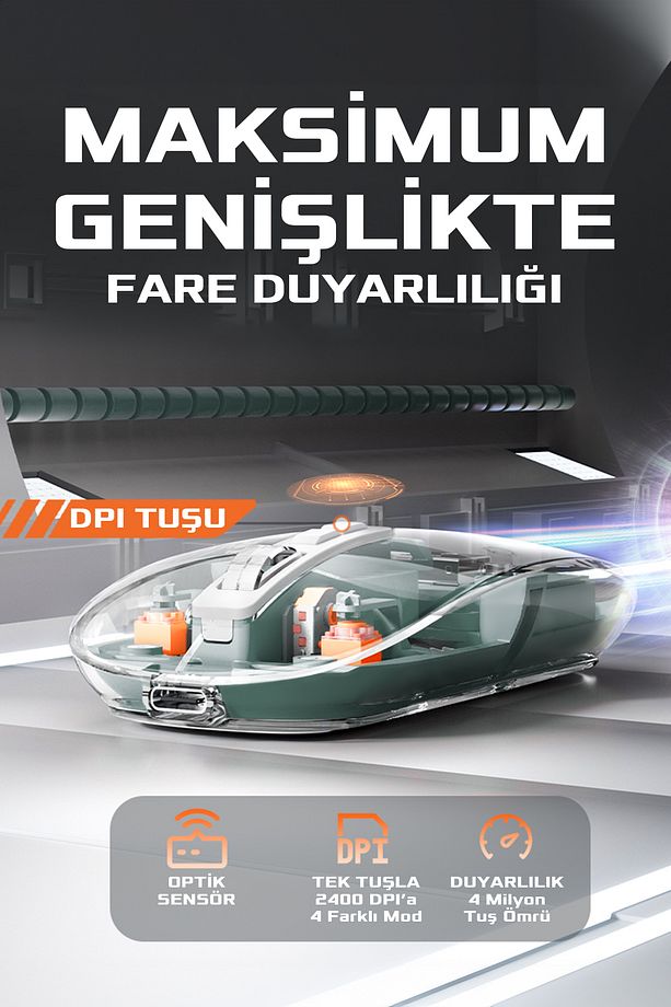 Sessiz Kablosuz Wireless Magic Mouse, Dpi 2400, Şarj Edilebilir, 2.4Ghz+BT 5.0, - 3