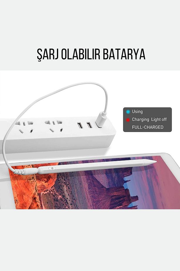 Galaxy Tab A9 Plus X210 Uyumlu Eğime Göre Çizgi Kalınlığı Değişen Şarjlı Dokunmatik Ekran Kalemi - 6