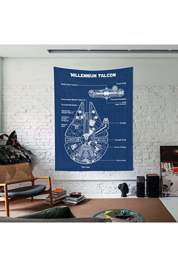 Millennium Falcon Blueprint Duvar Örtüsü - 100 Cm X 135 Cm - 1