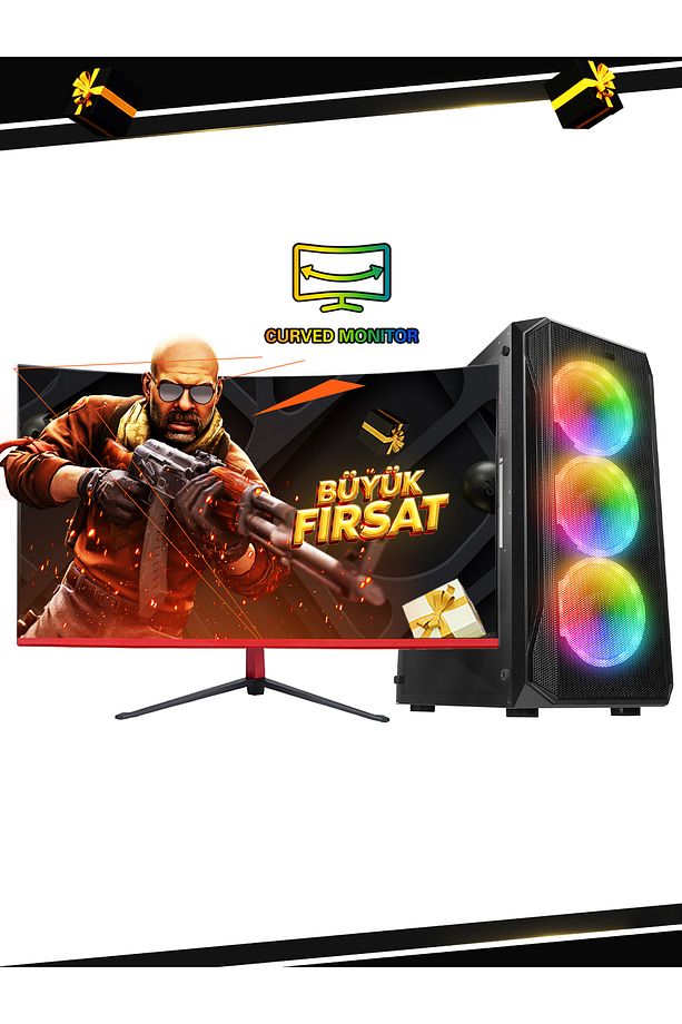 RACER KX10-M İ5 12400F 32G RAM 960G SSD GTX1660TI 6G 23.6 CURVED MONİTÖR OYUNCU BİLGİSAYARI - 1