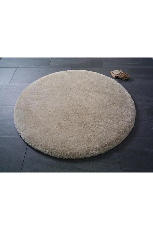 Bej Lüks Raschel Taban Yıkanabilir Kaymaz Taban Yuvarlak Peluş Halı Yolluk - 1