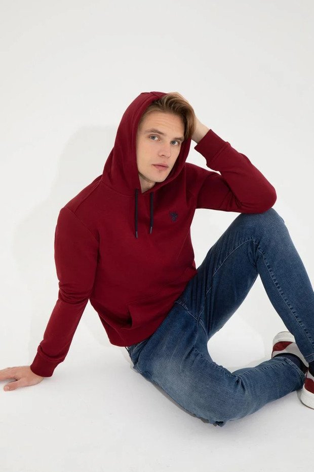 Erkek Bordo Basic Sweatshirt - 4