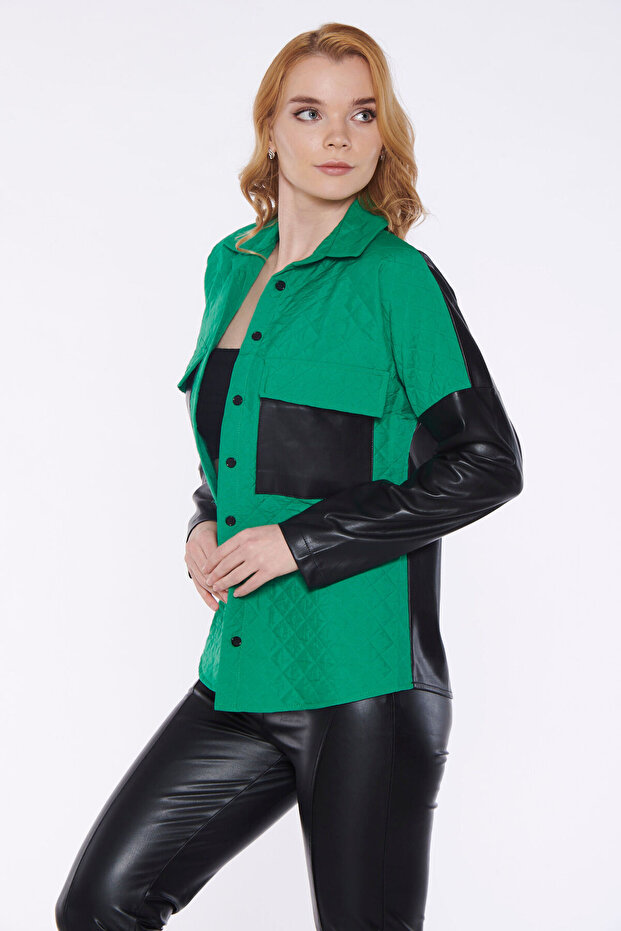 Kapitone Detaylı Deri Gömlek - 2