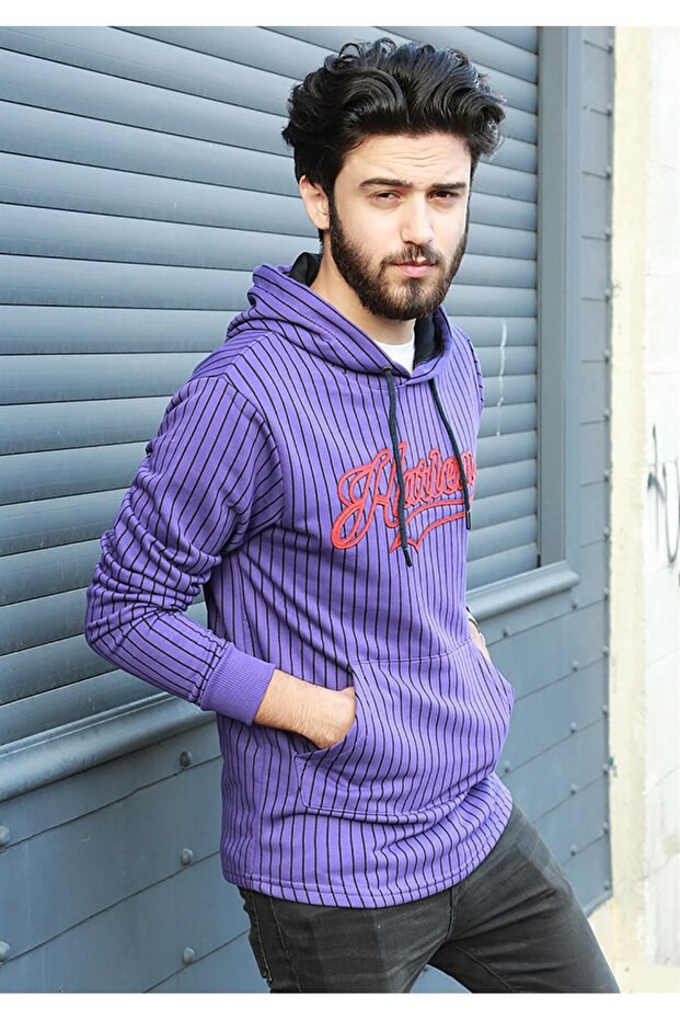 Kapşonlu Sweatshirt Mor 2825 - 1