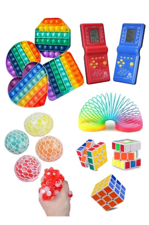 Stres Giderici Set 1 Popit 1 Zeka Küpü 1 Stres Yayı 1 Beyin Şekilli Stres Topu 1 Tetris Atari - 1