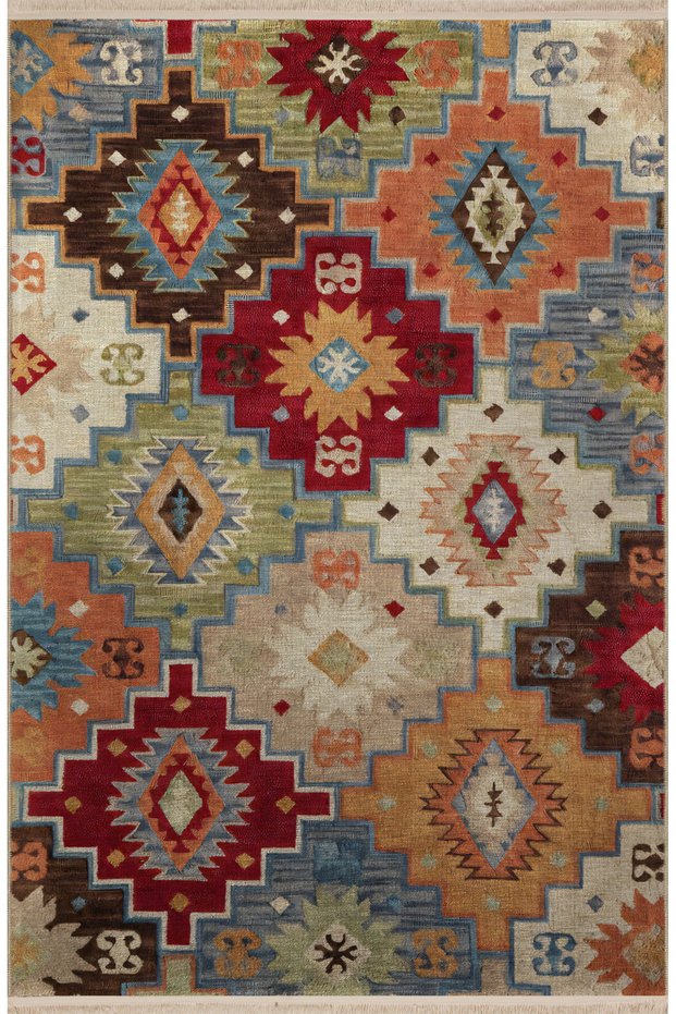 Multicolored Geometric Shape Motif Patterned Creative Modern Decorative Carpet 2430