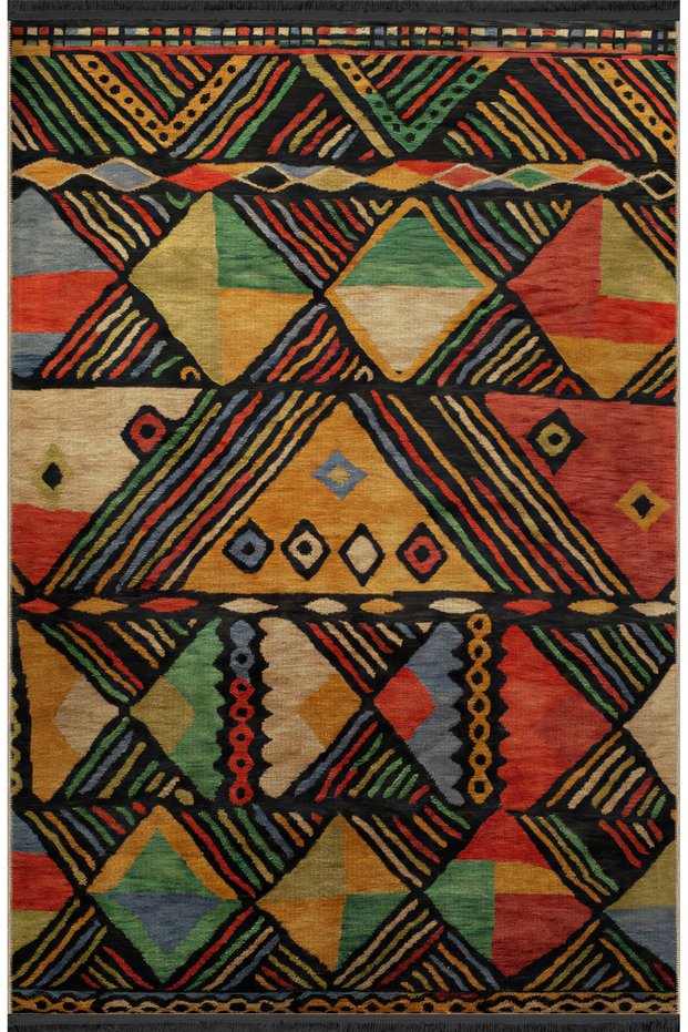 Dark Tone Multicolor Mixed Geometric Shape Patterned Creative Modern Decorative Carpet 2431