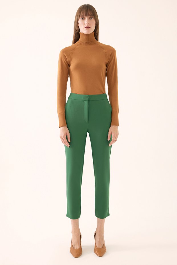 İbbie Slim Fit Ankle Length Tube Leg Emerald Green Color Women's Trousers