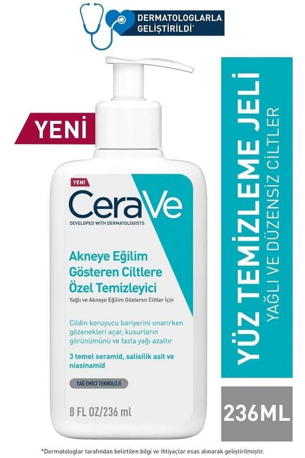 Akneli Ciltlere Özel I Yenileyici Serum 30 ml I Yüz Bakım Jeli 40 ml I Temizleyici Jel 236 ml - 3