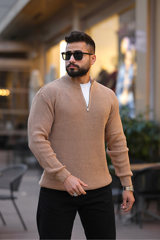 Kalın Örgü Fermuarlı Kazak - 1