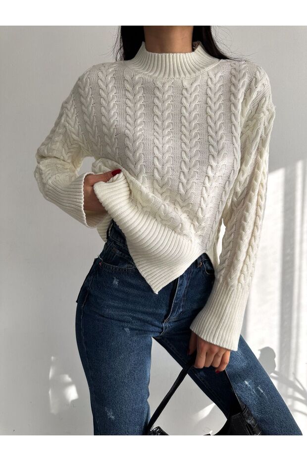 High Collar Braided Knitwear Women's Sweater