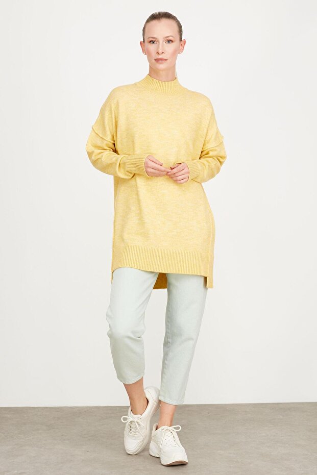 DİKİŞ DETAYLI BASİC TRİKO TUNİK SARI - 1