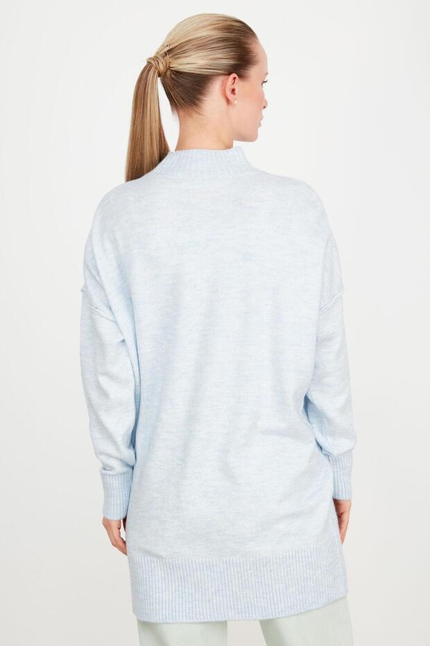 DİKİŞ DETAYLI BASİC TRİKO TUNİK MAVİ - 4