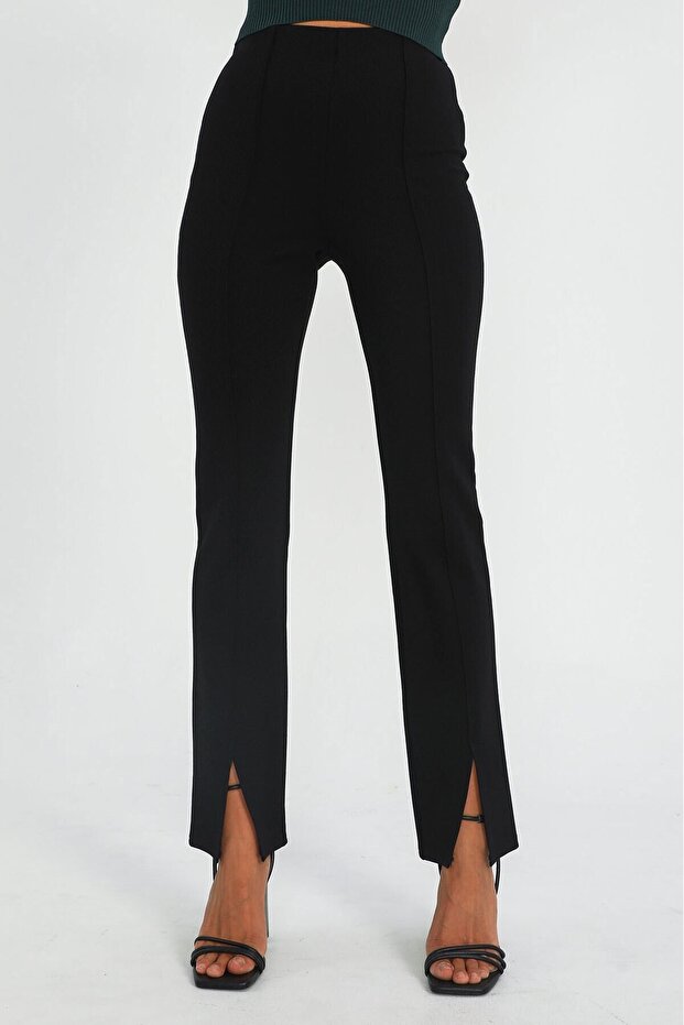 Black High Waist Slit Women's Trousers Mg1651
