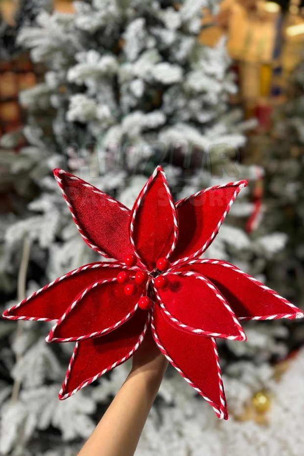 Red Luxury Velvet Poinsettia Flower 33 cm Large Size Artificial Flower Coconal Christmas Pine Tree New Year Decor