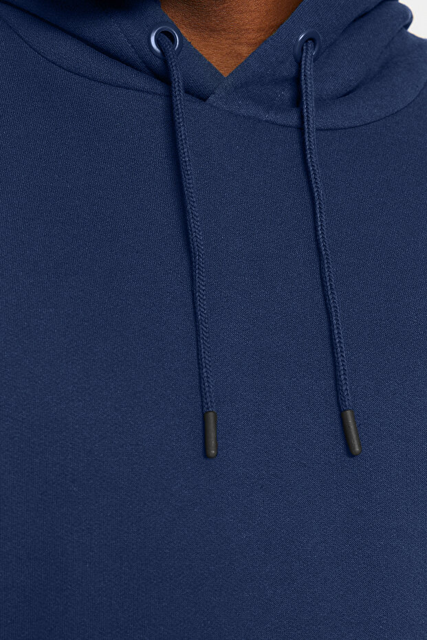 Lacivert Büyük Beden apüşonlu Oversize/Geniş Kesim İçi Polar/Sıcak Tutan Sweatshirt TMNAW24AO00013 - 5