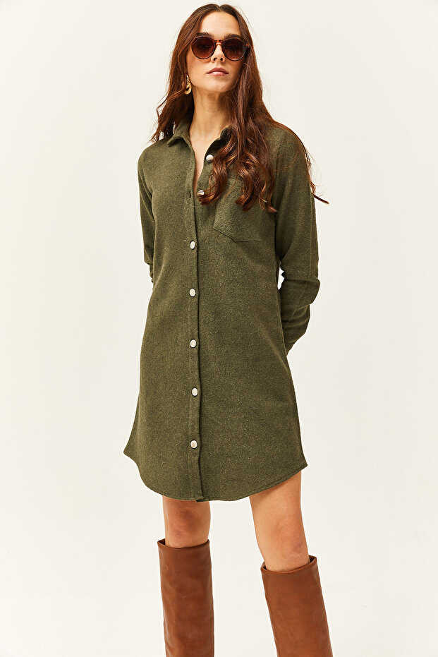 Women's Khaki Stash Shirt Dress ELB-19000953